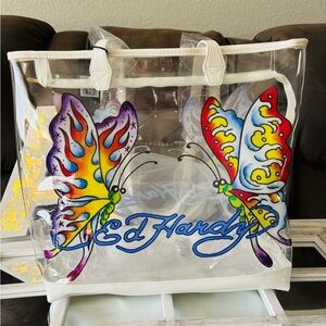 NWT Ed Hardy Clear Butterfly Tote